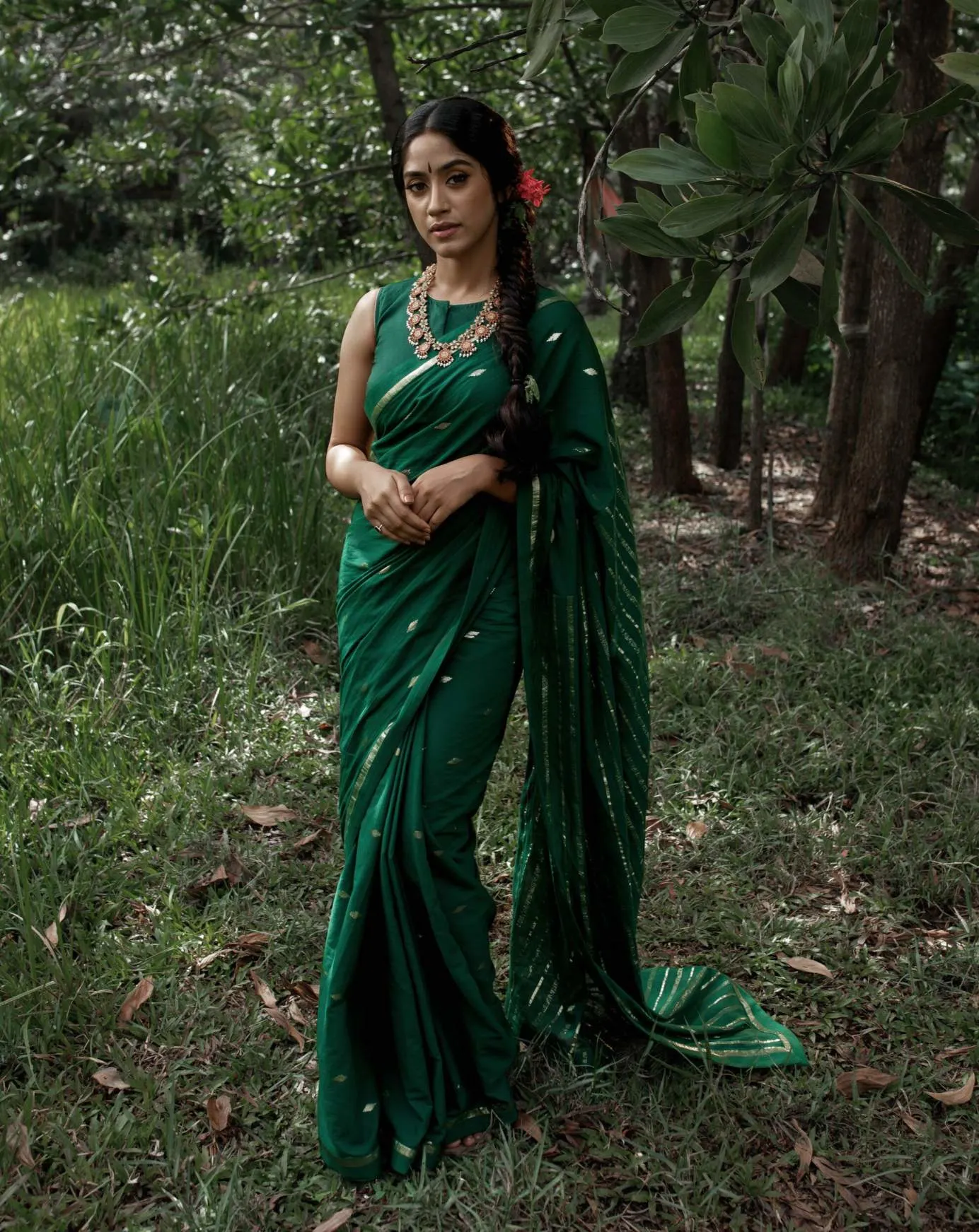 Bottle-Green-Saree